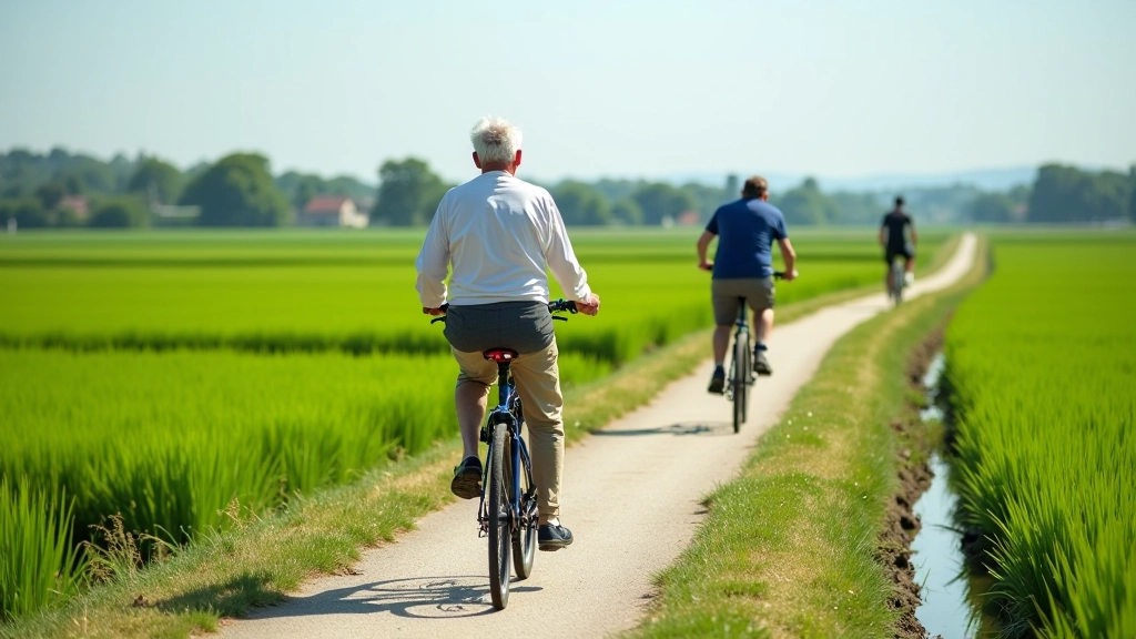 Ciclisti su un percorso lungo i canali del Vercellese