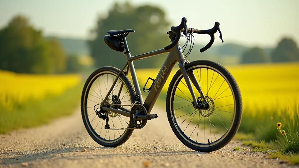 Profilo laterale di una bicicletta da trekking su superficie di ghiaia, mostrando chiaramente l'altezza da terra del telaio e la geometria complessiva